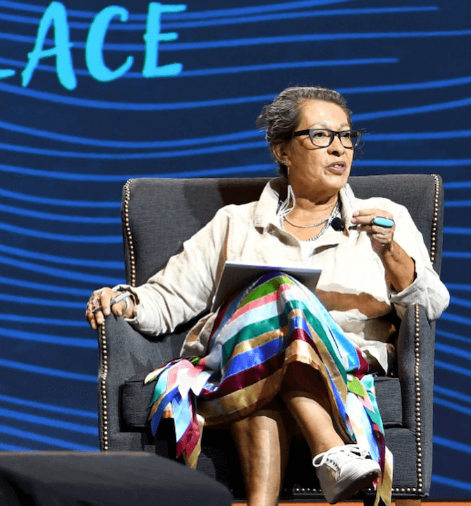 LeBlanc speaks at the National Congress of American Indians’ 2024 Mid-Year Convention. Image courtesy of Native Organizers Alliance.