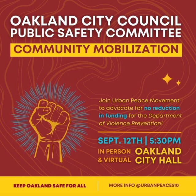 🚨 Action Alert from our partners @urbanpeace510 🚨⁣
Oakland is at a crossroads. The City Council is considering cutting vital funding for the Department of Violence Prevention (DVP) – a lifeline for organizations like Urban Peace Movement, and others championing community healing and safety.⁣
With policing often falling short, it's our community-based initiatives that step in, crafting genuine solutions for everyone's safety. We stand with @urbanpeace510 in this pivotal moment.⁣
📍 Be there: Tuesday, September 12, 5:30pm at City Hall. Let's stand united against these budget cuts and for community safety.⁣
Thinking of attending? Follow @urbanpeace510 for more details! 💬⁣
#ProtectOurCommunities #OaklandUnited #NoBudgetCuts