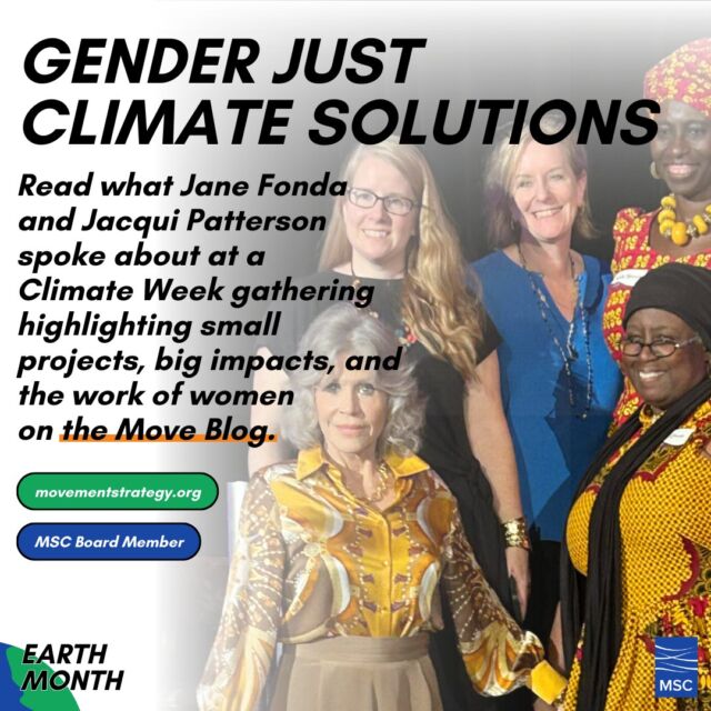 Jacqui Patterson, a MSC board member, was joined by Jane Fonda at a NYC Climate Week event in 2023 that focused on women's work in saving the climate. 🌲

Read our blog about the event: https://movementstrategy.org/blog_post/gender-just-climate-solutions-with-jane-fonda-and-jacqui-patterson/

To celebrate Earth Month this April we’re sharing climate-related MSC blogs, partners, and glossary terms. 🌎