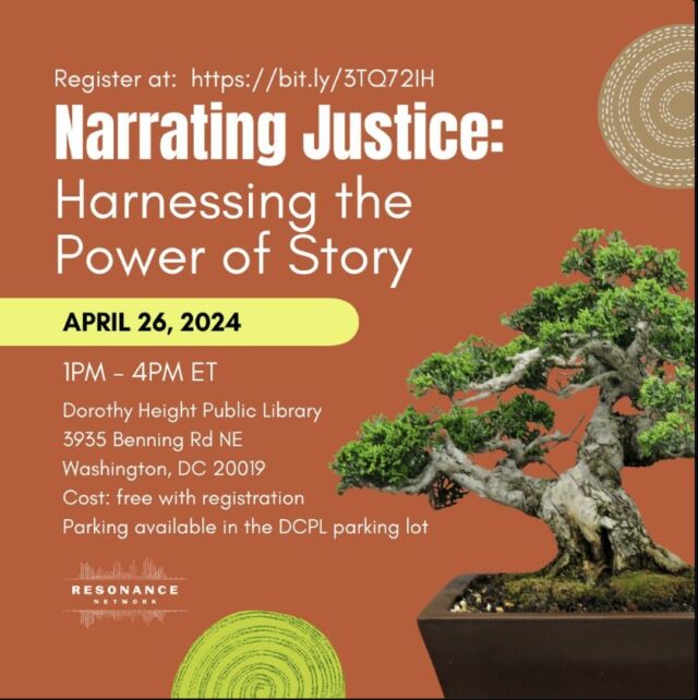 Our network partners, @feelresonance is bringing a powerful workshop to the D.C. area! Narrating Justice: Harnessing the Power of Story, on April 26, focuses on storytelling as a tool for envisioning a justice system grounded in restoration and community. It's a chance to engage in meaningful dialogue and contribute to a vision of equitable justice.

🗓️ April 26, 1pm EST
📍 Dorothy I. Height Library, D.C.

Learn more and register at: https://buff.ly/3J9pdUT or click link in @feelresonance bio.