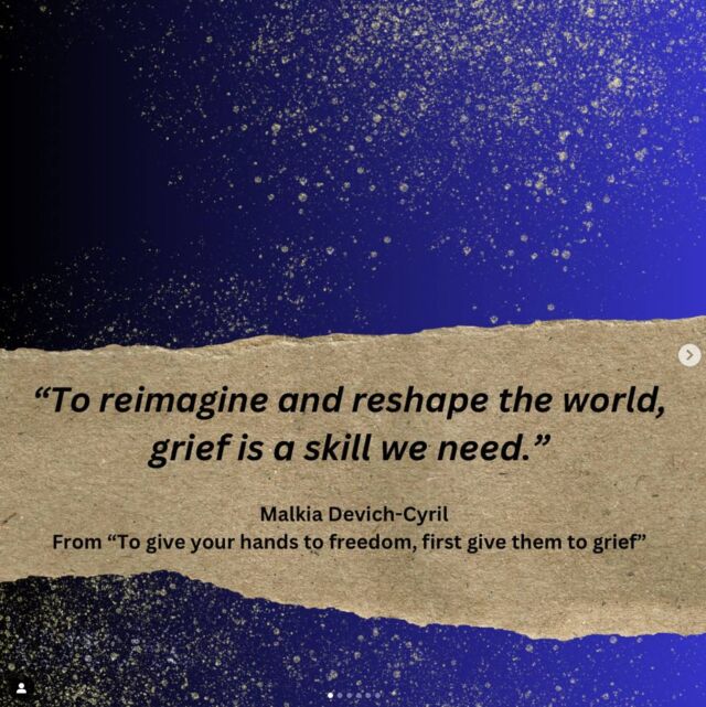From our team to yours, we are all navigating profound moments of grief. In these times, we find solace in Malkia Devich-Cyril’s essay “To give your hands to freedom, first give them to grief.”

This powerful piece is part of the Black Feminist Wisdom Section in @adriennemareebrown’s book “Holding Change”, which is a part of the Emergent Strategy Series.

Thank you, @theeverythingspace, for sharing these insightful graphics. Let’s grieve together and transform this pain into collective strength.

🖤 Let’s hold space for our grief and honor the process. #HoldingChange #BlackFeministWisdom #EmergentStrategy