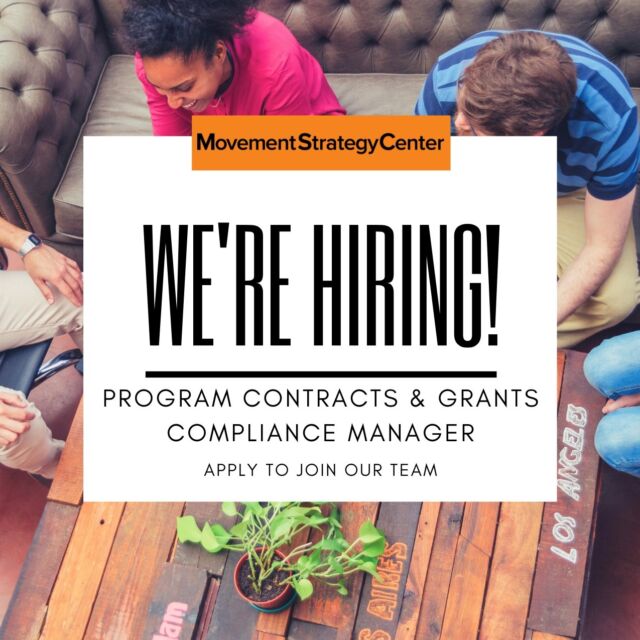 📢 Join our team! We're hiring a Program Contracts & Grants Compliance Manager at Movement Strategy Center. This role works with our fiscally sponsored projects, project advisors, and the Movement Infrastructure Innovation Center. You'll help ensure compliance with 501(C)3, 501(C)4, and state regulations by collaborating with our advancement, HR, and finance teams.

If you have 5 years of grant compliance experience and a passion for driving change, apply now! 🌟

📍 Remote | 💼 Full-time | 💰 $70,000–110,000/year + competitive benefits

🔗 Link to application in bio.

#hiringnow #Philanthropy #Compliance