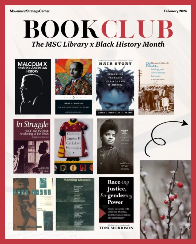 The administration’s efforts to rewrite, ignore, or erase history in order to create a narrative that upholds the structures of white supremacy remind us that reading widely and critically is more important than ever. This #BlackHistoryMonth, we’re sharing reads about Black history and culture from the MSC library, located at our home office in Oakland.

This month, we invite you to read a work by a new-to-you Black author. Share what you've chosen with us in the comments!

Read widely. Read critically. Read to understand history and how it’s shaped where we are today. Read when it’s painful and uncomfortable. Read. #BookClubTuesday

📚For more on the MSC library, visit the link in our bio!